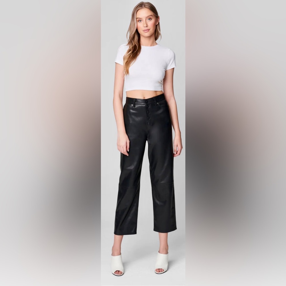 BLANK NYC BLACK The Baxter Straight In Nowhere Road VEGAN LEATHER CROP PANT 29